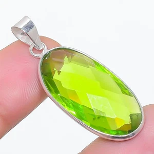 Green Peridot Gemstone Handmade 925 Sterling Silver Jewelry Pendant Size 1.6" - Picture 1 of 1