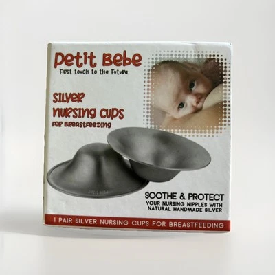 Tazas de lactancia Petit Bebe plateadas para lactancia materna 1 par nuevas en caja Foto 1 de 4