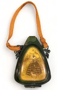 Rare Art Deco 6” Polychrome Celluloid Dance Vanity Purse with Etched Lady & Dog - Picture 1 of 4