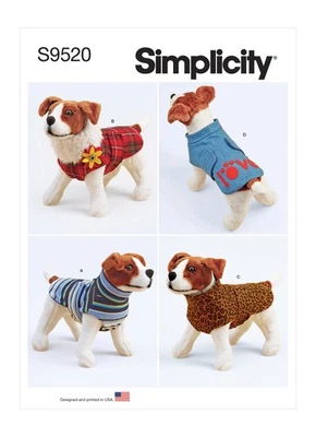 Simplicity Sewing Pattern S9520 Dog Coats Assorted Styles Sizes XS - XL FF UNCUT - Image 1 of 4