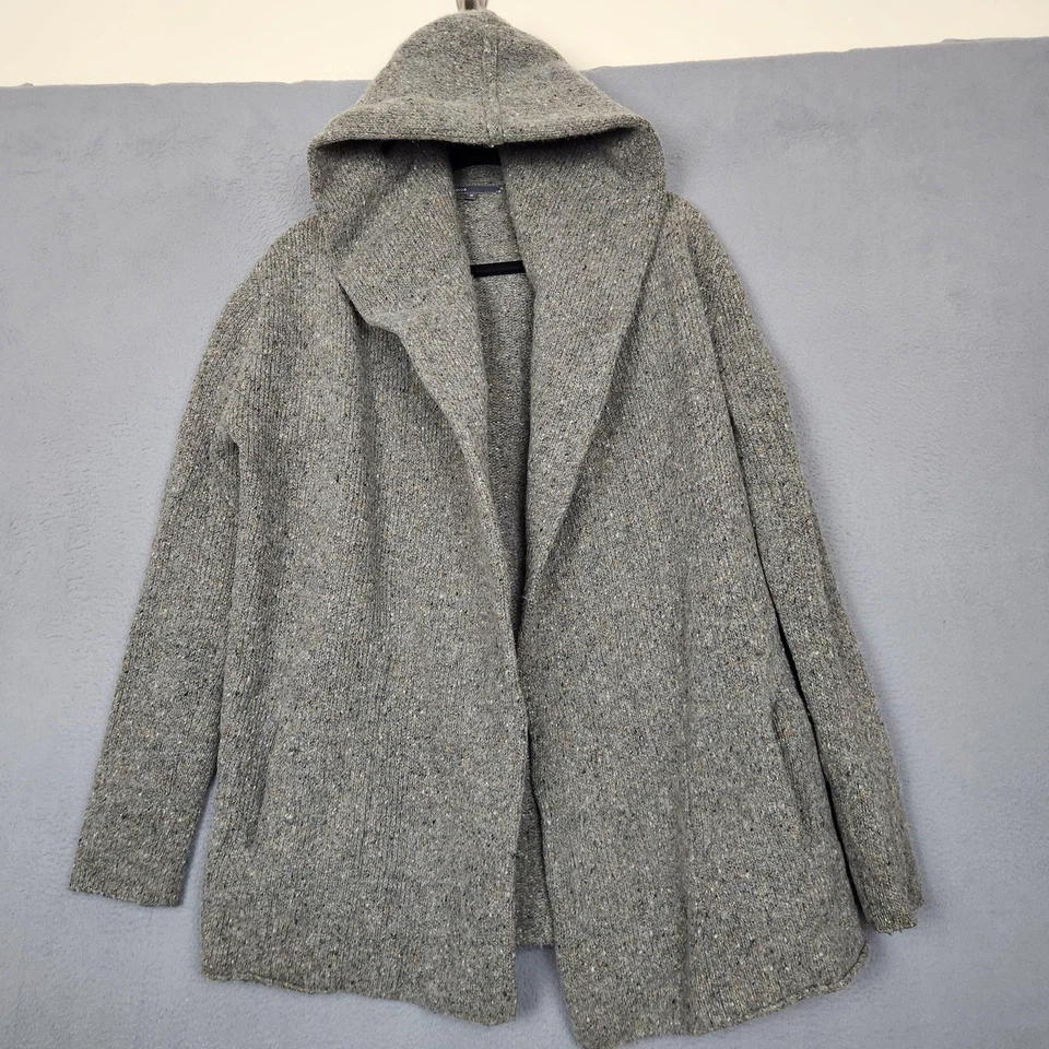 Cárdigan Vince Suéter Mujer Gris Medio Con Capucha Frente Abierto Mezcla Lana 72676 Foto 1 de 4