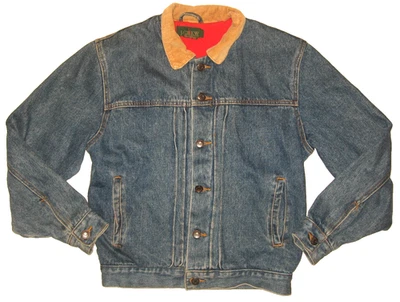 VtG 90s J.CREW Men's XS Denim Red Lined Trucker Pleated Oarsman Jacket Tabs W'S - Image 1 of 4