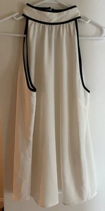 NWT Calvin Klein White Sleeveless High Neck Blouse Women Medium Black Edging - Picture 1 of 7