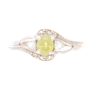 9Carat White Gold Peridot Solitaire w/ White Topaz Accents (Size N) 3.5x4.5mm... - Picture 1 of 4