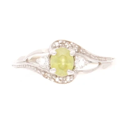 9Carat White Gold Peridot Solitaire w/ White Topaz Accents (Size N) 3.5x4.5mm... - Image 1 of 4