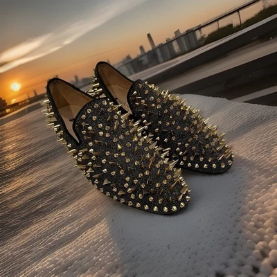 Hi & Hann Gold Spikes Hombre Mocasines Estrás Brillo Hombre Zapato 12.5 Foto 1 de 4