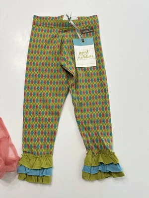 Matilda Jane Paint By Numbers Emerald Argyle Ruffle Leggings Size 4 NWT - Image 1 of 3