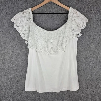 Lauren Ralph Lauren Shirt Womens XL White Lace Crochet Off Shoulder Boho Top - Image 1 of 4