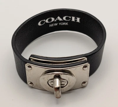 蔻驰黑色皮革手链带银色转锁 — 第 1/4 张图片