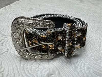 Vintage Large Decorative Buckle Women’s Gold/Black/Silver Beaded Fashion Belt - Image 1 of 4