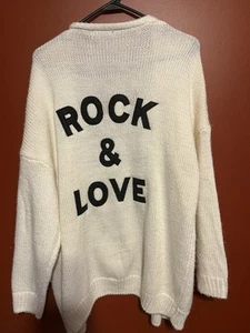 ROCK & LOVE Jollycode Sweater White Black Oversized Open Front Size Small - Picture 1 of 5