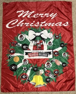 Georgia Bulldogs Feliz Navidad Decorativa Vacaciones Corona Casa Jardín Bandera - Imagen 1 de 4