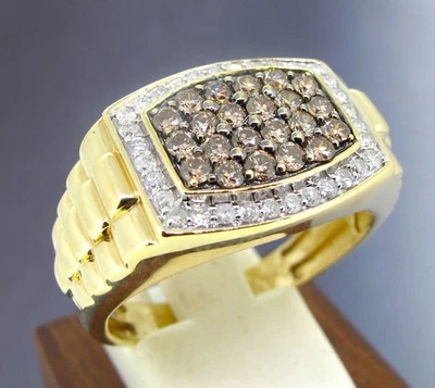 Anillo de oro amarillo de 10 k blanco y marrón de diamantes de 1,00 quilates para hombre talla 11,5 Foto 1 de 4