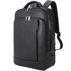 Slim Leather 15.6" Laptop Backpack For Men & Women, Black Expandable Work Bus... - Picture 1 of 6