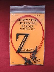 (3-Pack) MUSKY / PIKE BLEEDING RED MONOFILAMENT TROLLING LEADERS - MUSKIE LEADER