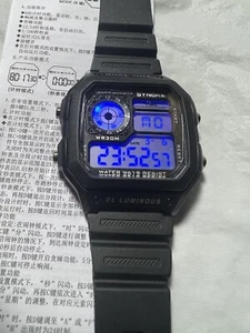 synoke digital watch,Dual time, multicolor lights,EL LUMINOUS, chronograph. - Picture 1 of 8
