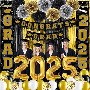 Graduation Decorations Class of 2025, Black Gold Graduation Party Decorations, C - Picture 1 of 12