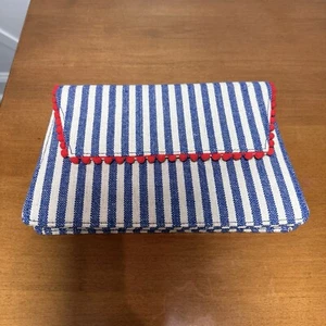 NWT J. CREW Convertible Envelope Clutch Bag Striped Blue Red Gold Chain Strap - Picture 1 of 9