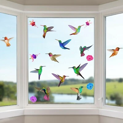  Hummingbird Window Clings Non Adhesive Vinyl Stickers Beautiful Glass Decals - Image 1 of 4