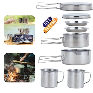 Camping Cookware Mess Kit Pot & Pan Set for Hiking Backpacking Picnic Gear - Picture 1 of 7