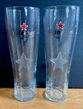 2 X NEW HEINEKEN LAGER PINT GLASSES - CE STAMPED / NUCLEATED PUB BAR MANCAVE