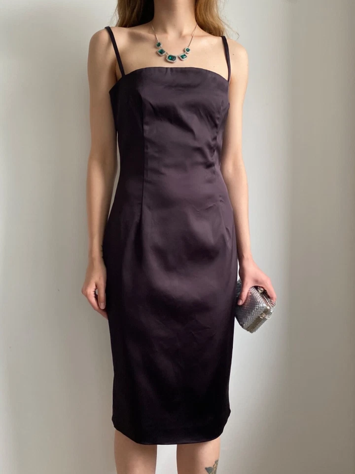 VESTIDO MIDI DOLCE & GABBANA D&G SATINADO BODYCON CUELLO CUADRADO BERENJENA TALLA GRANDE 44 Foto 1 de 4