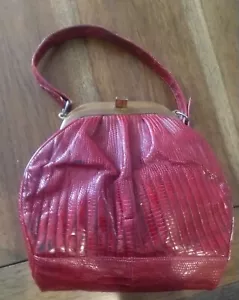Vintage SYDNEY of California Red Brown Lizard Handbag Purse Bag - Picture 1 of 17