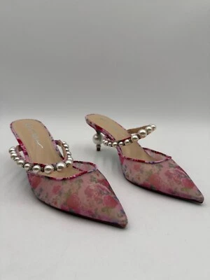 Betsey Johnson SB-Zane Floral Pointed Toe Mules 8.5M Pink Pearl Decorated Strap - Image 1 of 4