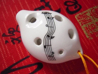 6 Hole Soprano C White W/music notes Pendant Ceramic Ocarina - Great Gift! - Image 1 of 4