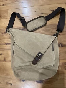 AmHoo Tan Canvas Leather Crossbody Messenger Bag Purse Handbag Unisex - Picture 1 of 7