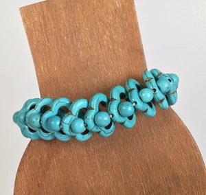 Faux Türkis Armband Stretch Quatrefoil Western Southwest Perlen  - Bild 1 von 3