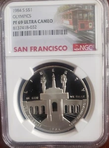1984-S Los Angeles Olympics Coliseum US Silver Dollar NGC PF69 Ultra Cameo UCAM - Picture 1 of 2