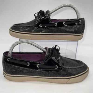 Sperry Top-Siders Black Sequined Covered Deck Shoes w/Ribbon Laces - Picture 1 of 10
