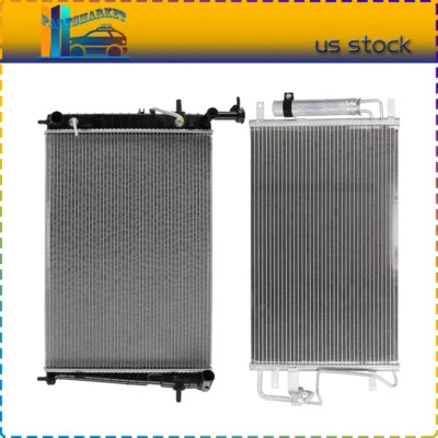 Fit For 2005 2006-2009 Hyundai Tucson Aluminum Radiator and AC Cooling Condenser - Image 1 of 4