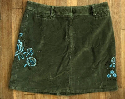 Falda Recta Pana Floral Verde Fin de Semana Nine & Co Azul Bordada Talla 12 Foto 1 de 3