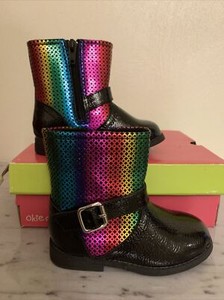 Okie Dokie Raye Black/Multicolor Zip Boots Girls Toddler Kids Size 7M 🌺