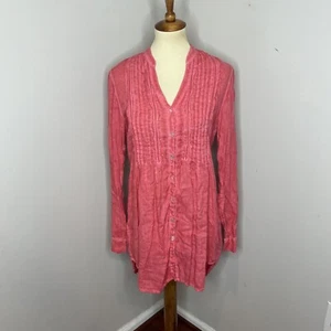 120% Lino Pink Button front Long Sleeve Tunic Blouse Size 42 - Picture 1 of 8