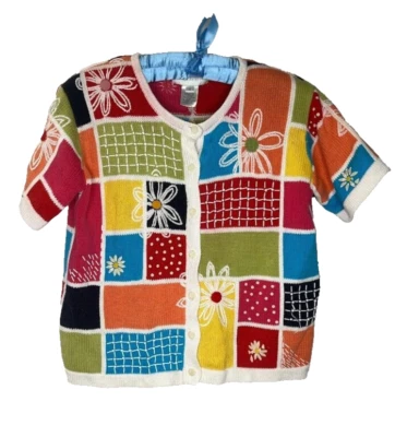 Susan Bristol Embellished Sweater/Cardigan-Small-Beads Embroidered-Vintage Quilt - Image 1 of 4