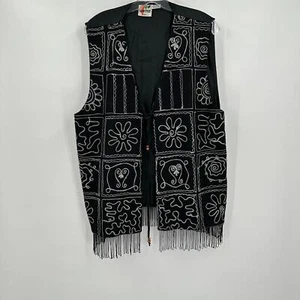 Kaktus Plus Womens Wool Blend Vest Size 1X Embroidered Fringe Boho Hippie Retro - Picture 1 of 7