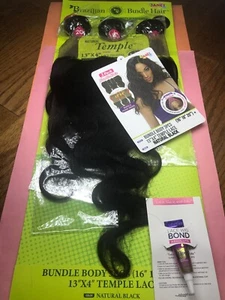 Janet Collection Brazilian_Virgin_BODY_WAVE_16", 18", 20" + 13"X4" TEMPLE LACE - Picture 1 of 5