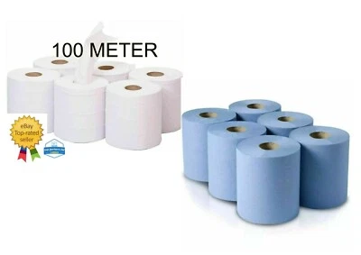 Blue Roll 2ply centrefeed feed rolls, paper hand Embossed cleaning towels 100 m