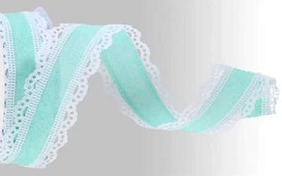Mint Green White Lace 1.5" by 2 yds Wired Ribbon Hot Cocoa Christmas Winter - Image 1 of 2