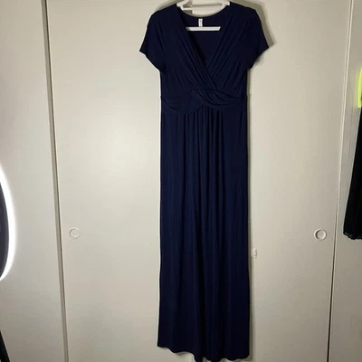 Vestido maxi PINK BLUSH tamanho médio maternidade e enfermagem modesto azul marinho modal  - Imagem 1 de 4