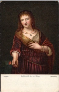 Vintage 1910s Artist-Signed REMBRANDT Postcard "Saskia with a Flower" / Unused - Picture 1 of 2