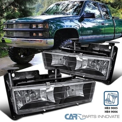 Black Fits 1988-1998 Chevy GMC C10 C/K Headlights Headlamps Assembly Replacement - Image 1 of 4