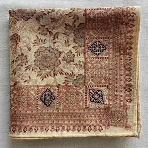 VTG Handkerchief line Art Antique~Floral Oriental Pocket Square Cream Cotton 19" - Picture 1 of 3