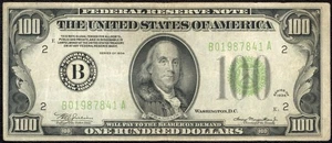 1934 $100 One Hundred Dollar New York Federal Reserve Note FRN Fr#2152B - Picture 1 of 2