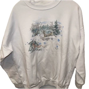 Vintage Northern Reflections Graphic Sweatshirt Size L/XL Winter Scene Deer Fox - Picture 1 of 5