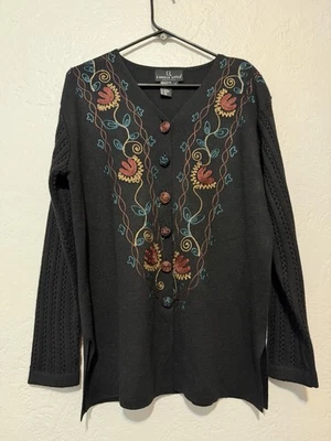 Cárdigan Suéter Carole Pequeño Talla M Bordado Floral Vintage Foto 1 de 4