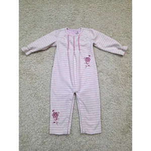Carter's 24 Monate rosa weiß gestreift Fleece bestickt Blume Overall Schlafanzug - Bild 1 von 5